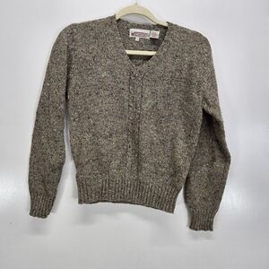 Vintage West Coast Ways Wool Blend VNeck Speckled Brown Pullover Sweater L 16/18